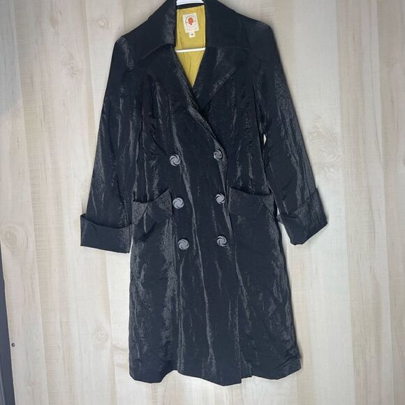 TULLE black double breasted long sleeve shimmering coat yellow lining, medium - Picture 4 of 15